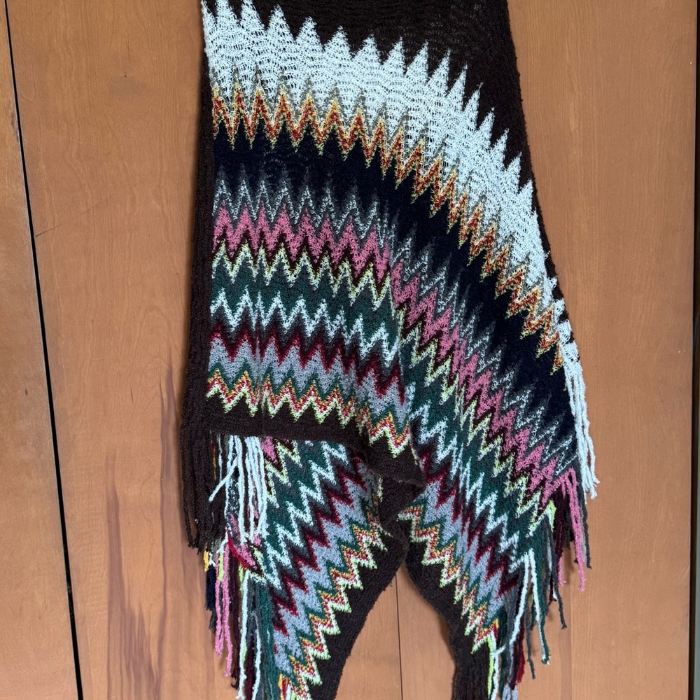 Multicolor Zigzag Knit Poncho